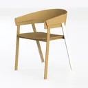 Minimalist Solid Wood Metal Accent Armchair 3D Model Left 45 Degree View