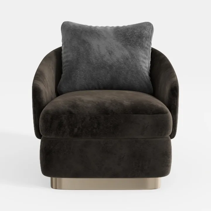 Modern Velvet Upholstered Accent Armchair with Metal Base 3D Model