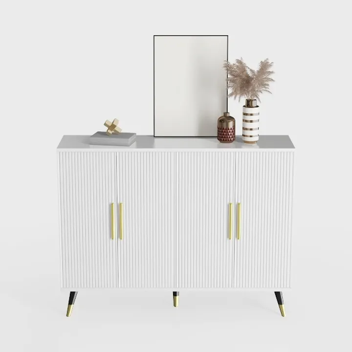 Modern Minimalist White Fluted Gold Accent Sideboard Cabinet 3D Model