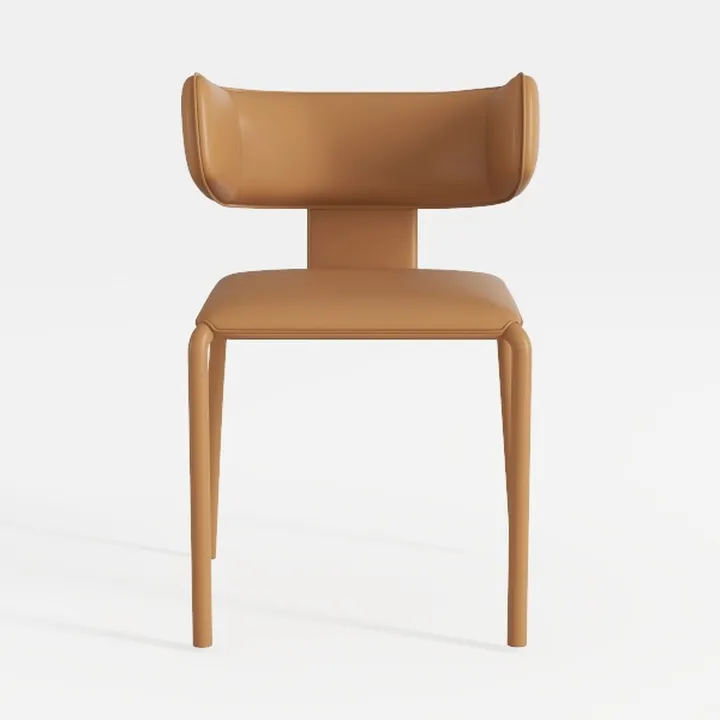 Modern Minimalist Tan Leather Dining Chair 3D Model