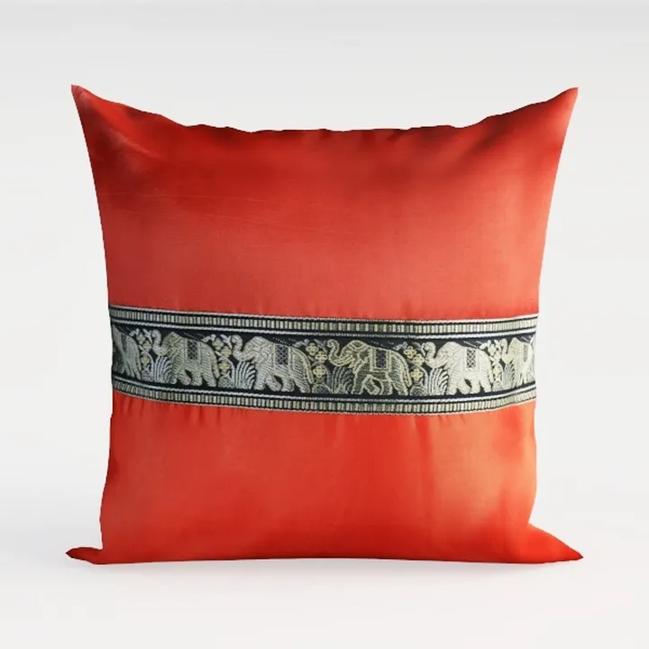 Bohemian Silk Throw Pillow with Elephant Embroidery 3D Model