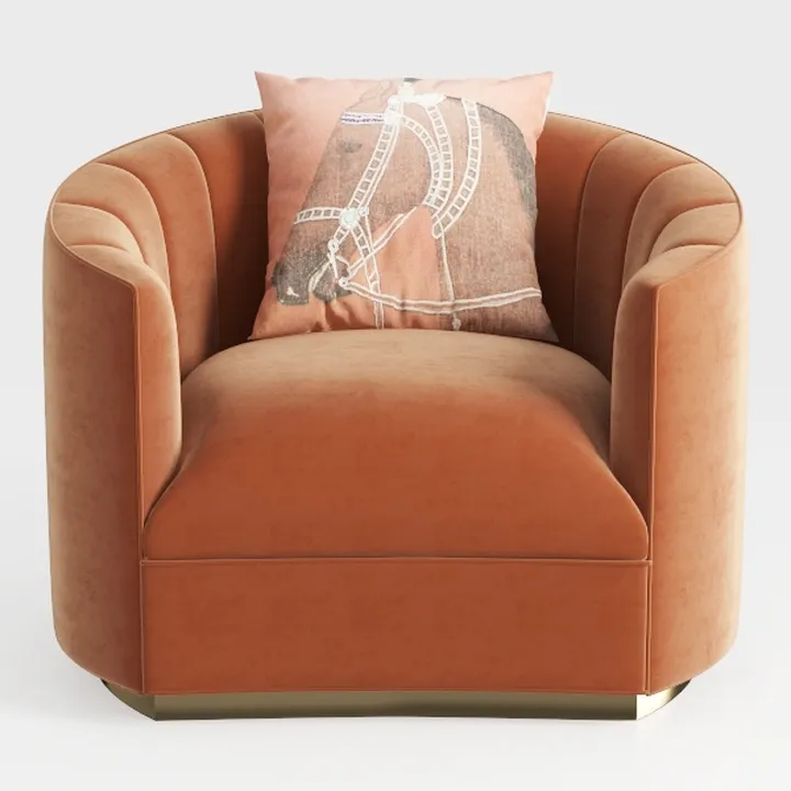 Modern Velvet Upholstered Barrel Armchair with Decorative Pillow 3D Model
