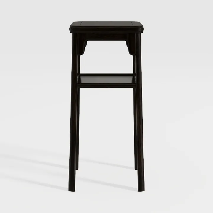 Minimalist Black Solid Wood Narrow Side Table with Storage Shelf 3D Model