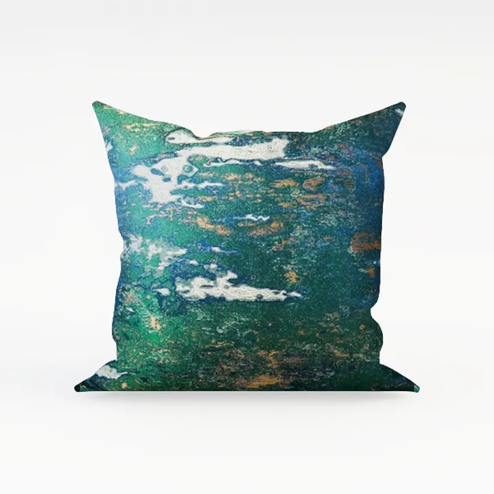 Tosleo Blue Tropical Leaf Embroidered Throw Pillow