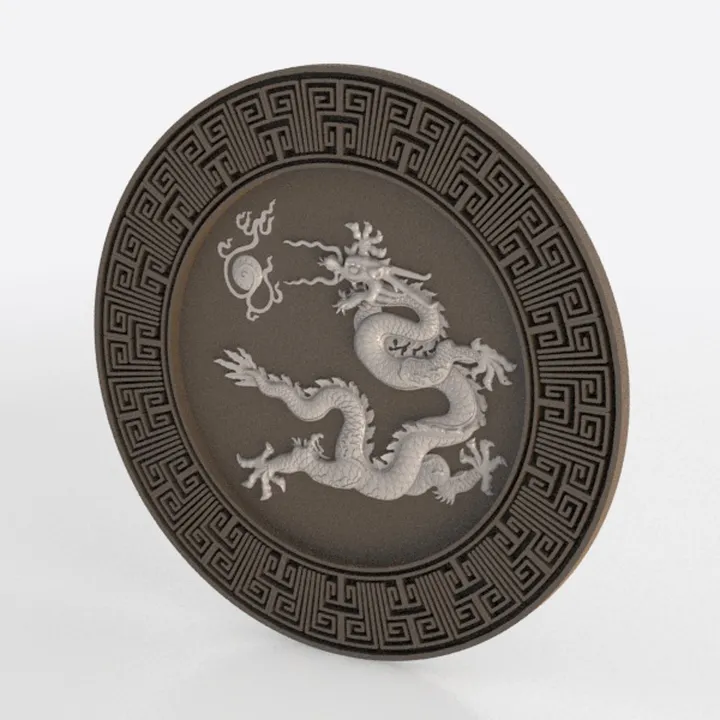 Chinese Traditional Dragon Carved Wooden Decorative Plate 3D Model