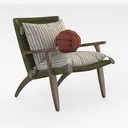 Mid Century Modern Solid Wood Fabric Armchair 3D Model Right 45 Degree View