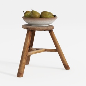 Rustic Solid Wood Small Stool 3D Model