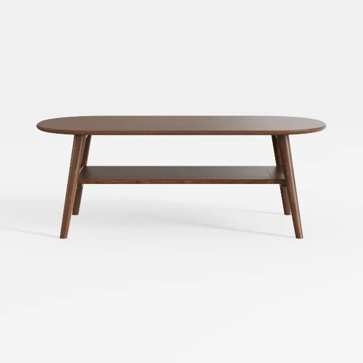 Mid Century Modern Walnut Solid Wood Coffee Table With Lower Shelf 3D Model
