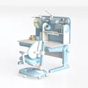 Small Desk, Standing Desk, Desk Chair Set, Widened Left 45 Degree View