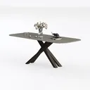 Modern Marble Top Dark Wood X Frame Dining Table 3D Model Left 45 Degree View