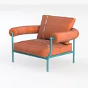 Modern Contemporary Leather Metal Accent Armchair 3D Model Left 45 Degree View