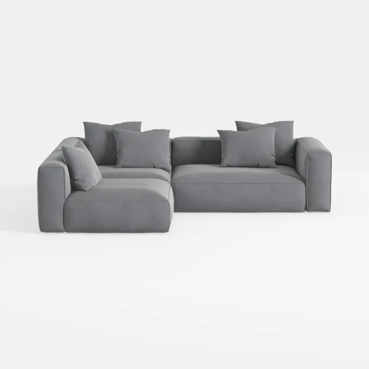 Minimalist Gray Fabric L Shaped Sectional Sofa 3D Model