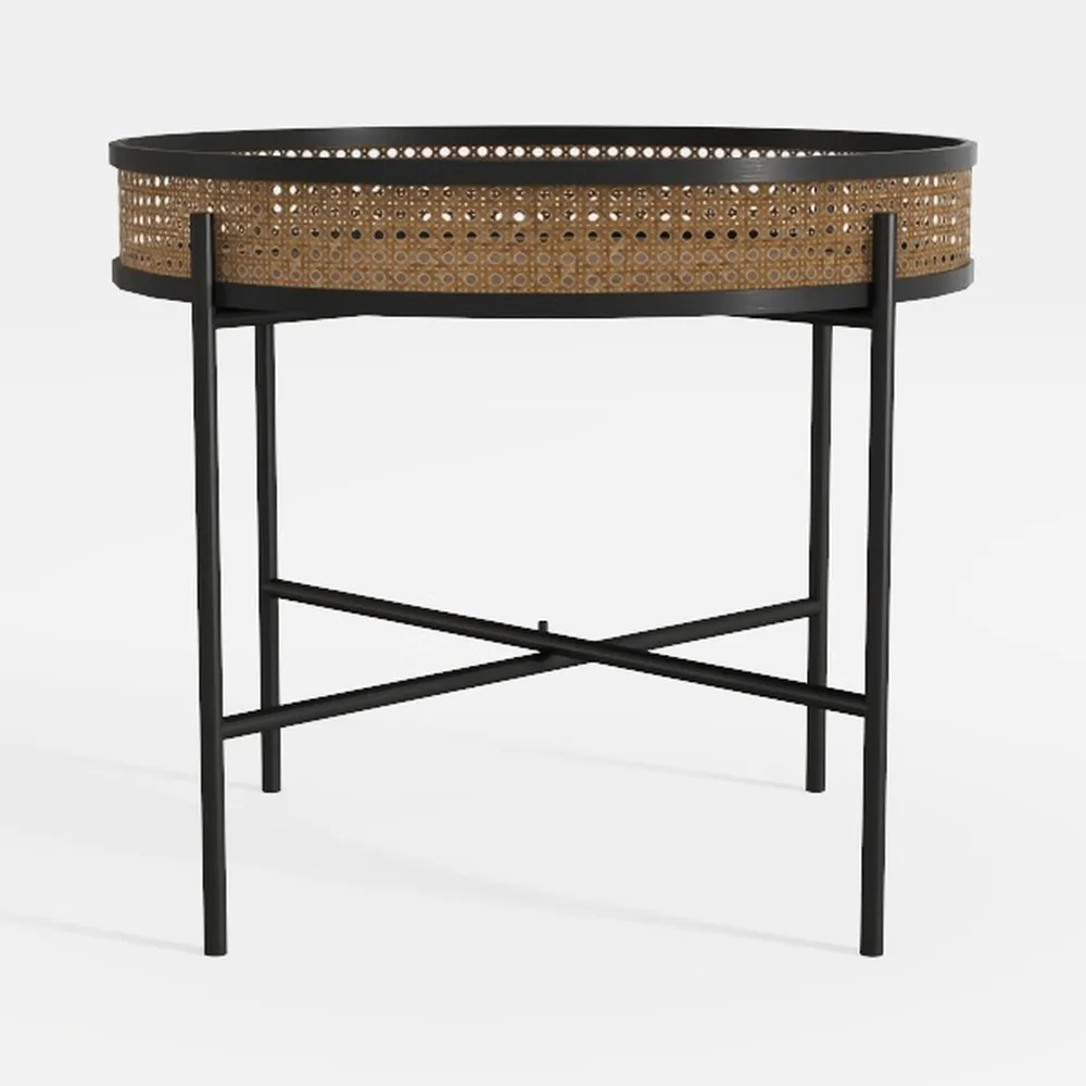 Small Wicker Round End Table, 16.5 in Rattan End