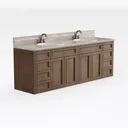 Solid Wood Marble Top Double Sink Bathroom Vanity 3D Model Right 45 Degree View