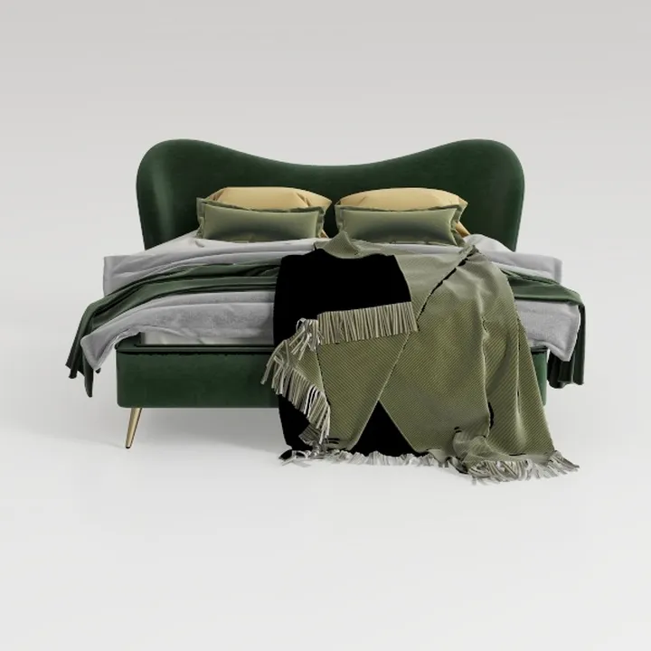 Green Solid Wood Frame King Size Platform Bed with