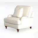 Minimalist Linen Fabric Armchair with Solid Wood Legs 3D Model Left 45 Degree View