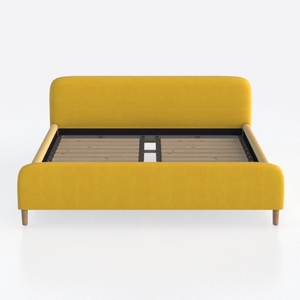 Modern Yellow Fabric Upholstered Platform Bed 3D Model
