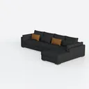 Minimalist Dark Fabric L-shaped Sectional Sofa with Accent Pillows 3D Model Left 45 Degree View