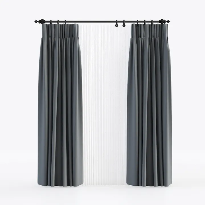 Minimalist Fabric Double Layer Curtain With Rod 3D Model