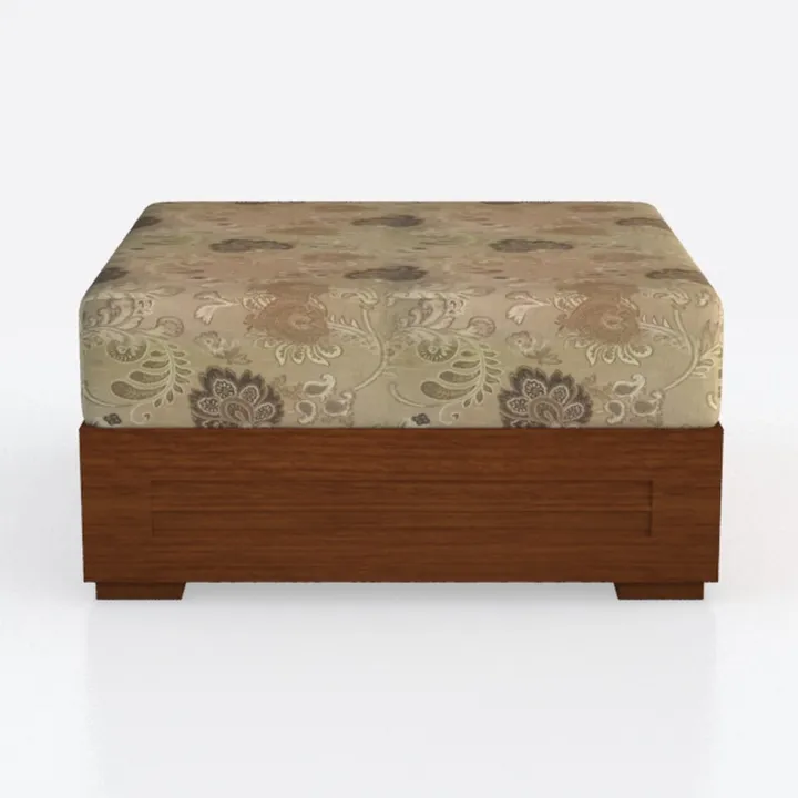 Vintage Floral Fabric Walnut Wood Storage Ottoman 3D Model