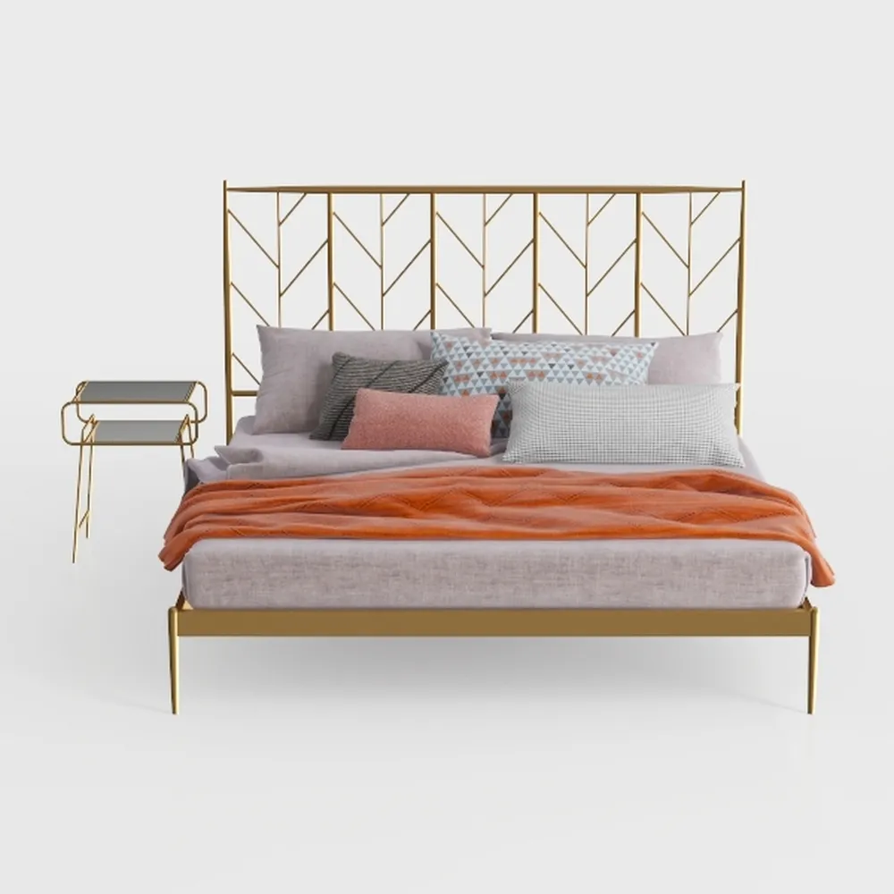VECELO Queen Size Bed Frame, Gold Metal Bed