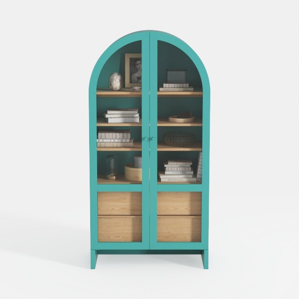 Farmhouse Arched Cabinet with Glass Doors, Wood