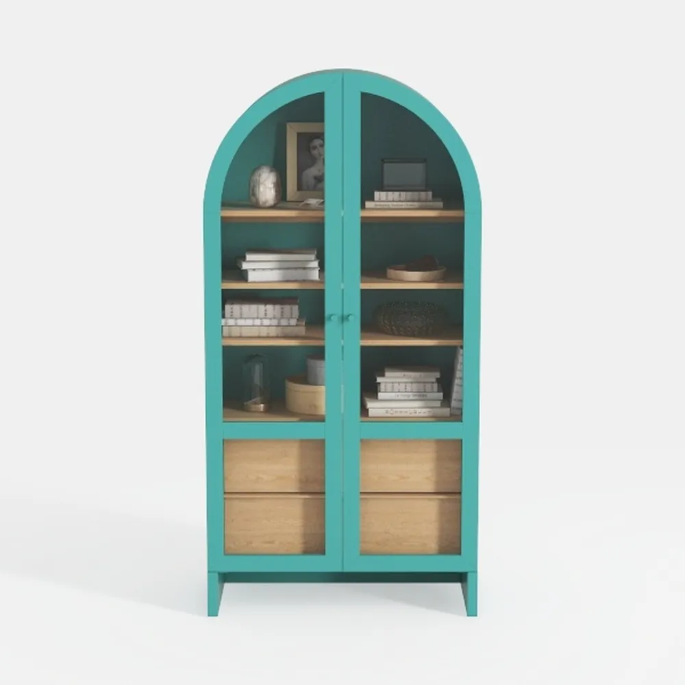 Farmhouse Arched Cabinet with Glass Doors, Wood