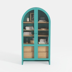 Farmhouse Arched Cabinet with Glass Doors, Wood