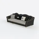 Luxury Modern Black Leather Upholstered 3 Seater Sofa with Decorative Pillows 3D Model Left 45 Degree View