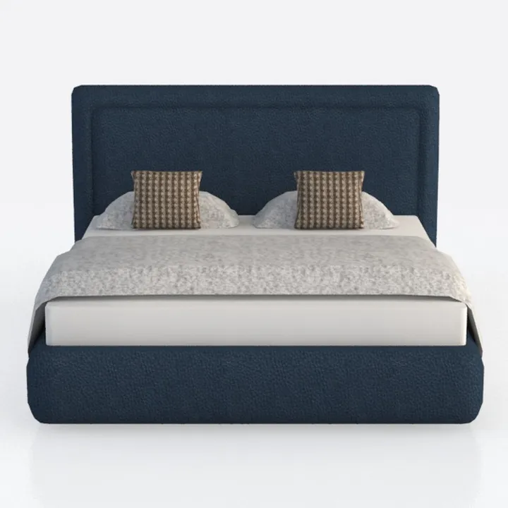 Modern Navy Blue Upholstered King Size Bed 3D Model