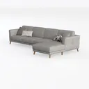 Minimalist Gray Fabric L Shaped Sectional Sofa with Throw Pillows 3D Model Left 45 Degree View