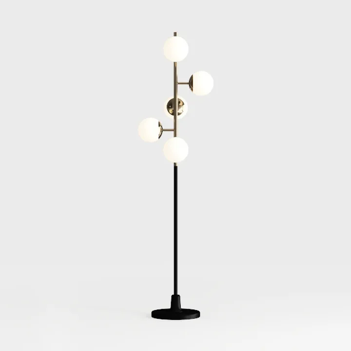 Modern Brass Frosted Glass Globe Floor Lamp 3D Model