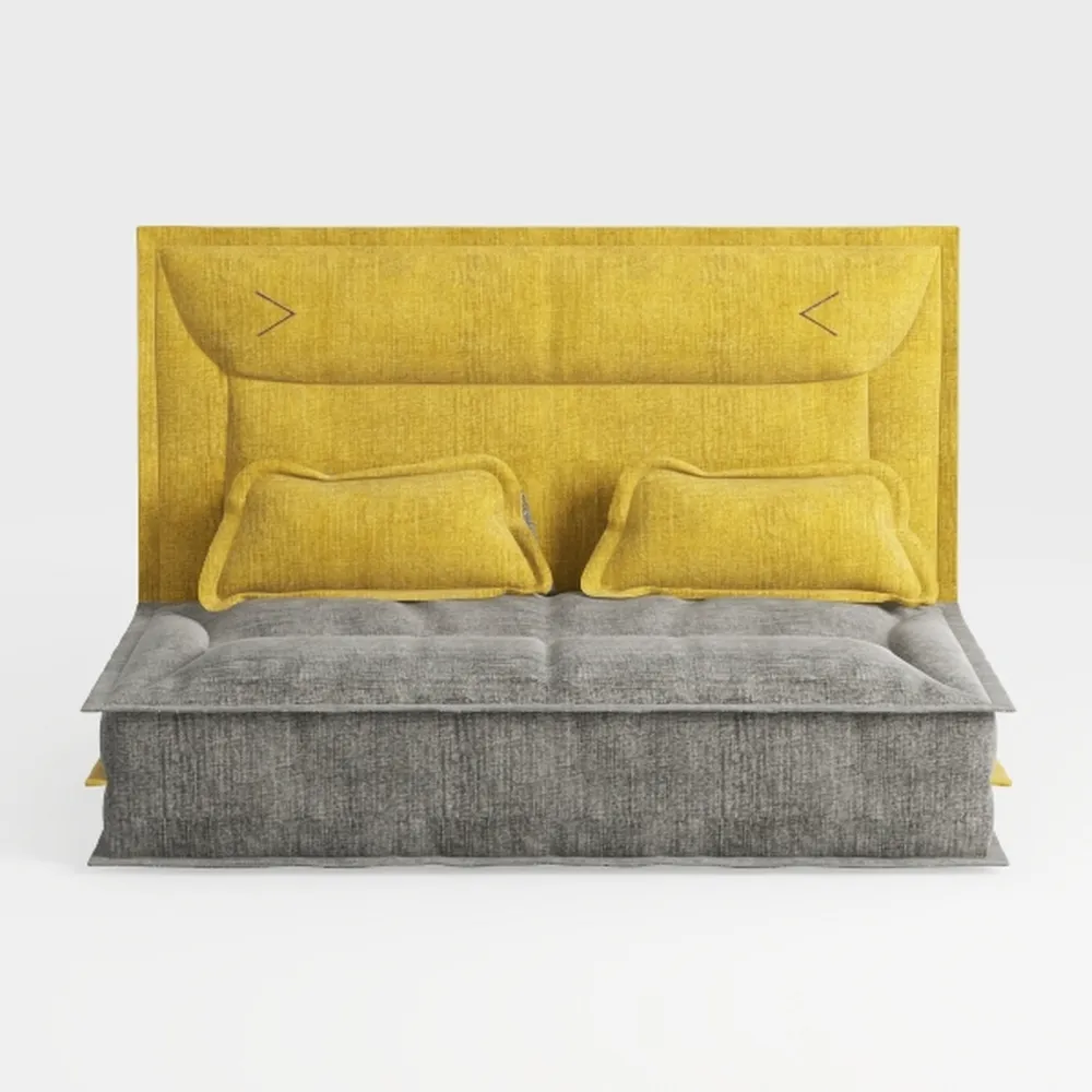 4-Piece Yellow Fabric Convertible Kids Couch or 2 