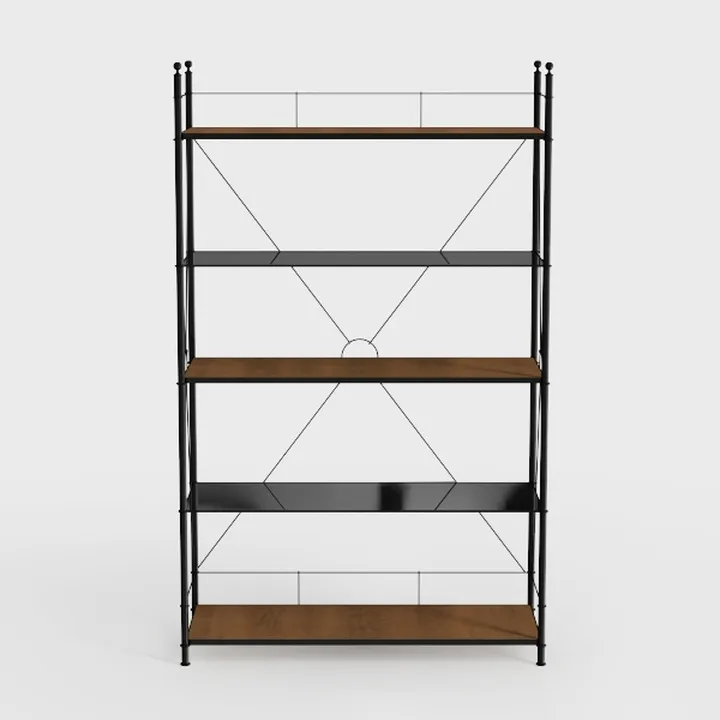 Industrial Metal Wood Open Bookshelf Storage Rack 3D Model
