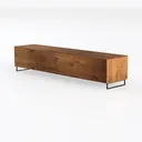 Modern Solid Walnut Wood TV Stand with Black Metal Legs 3D Model Left 45 Degree View