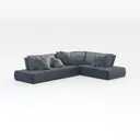 Modern Dark Blue Fabric L Shaped Sectional Sofa With Throw Pillows 3D Model Right 45 Degree View