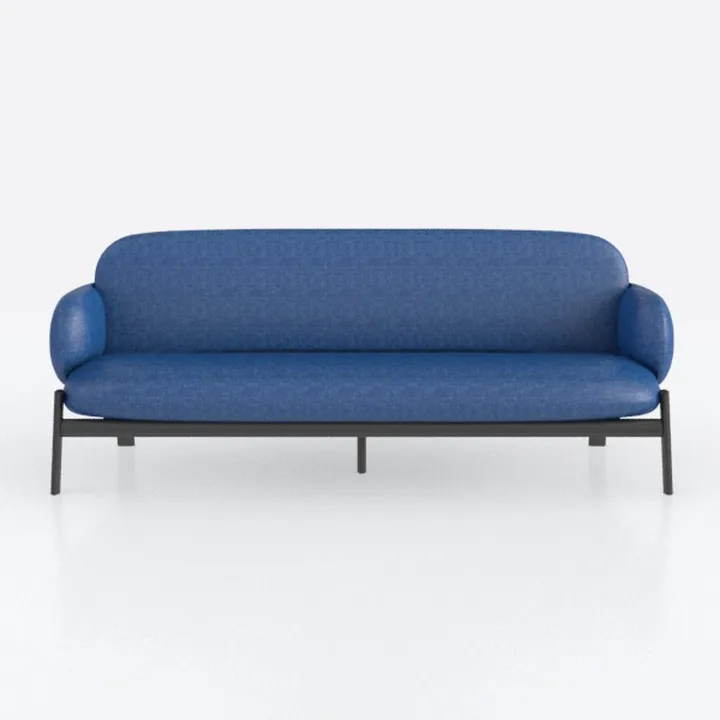 Modern Minimalist Blue Fabric Upholstered Sofa with Black Metal Legs 3D Model