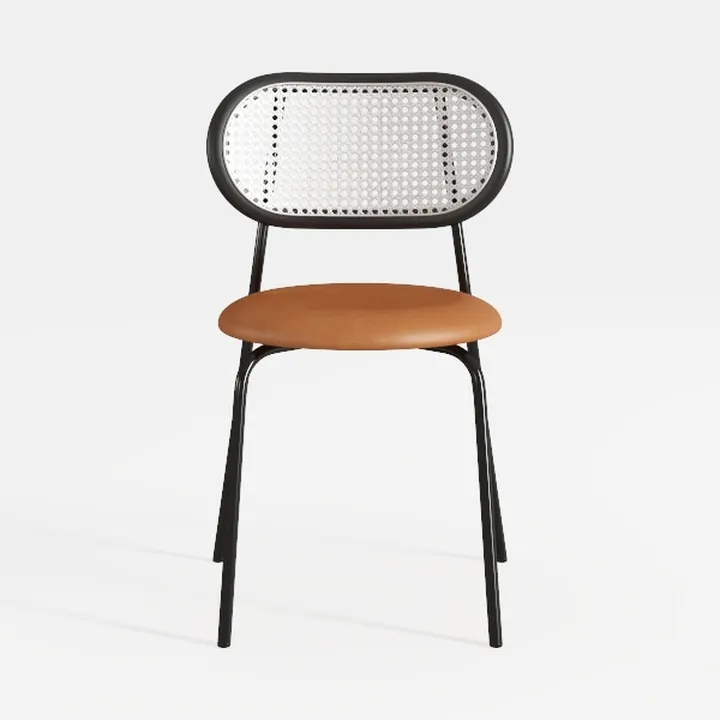 Modern Minimalist Rattan Leather Metal Dining Chair 3D Model