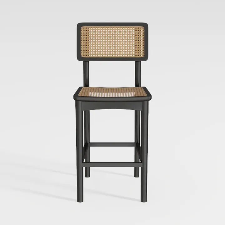 Modern Black Solid Wood Rattan Dining Chair 3D Model