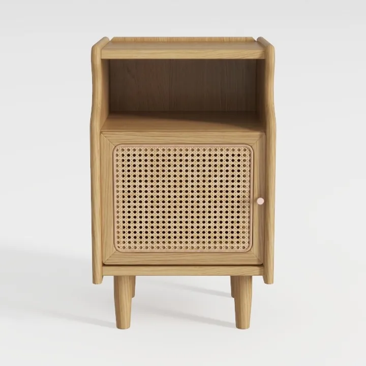 Minimalist Japandi Oak Rattan Nightstand 3D Model