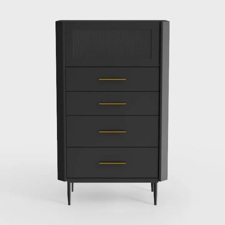 Modern Minimalist Black Solid Wood Dresser with Gold Hardware 3D Model