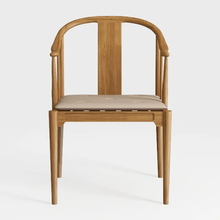 Minimalist Solid Oak Fabric Upholstered Armchair 3D Model