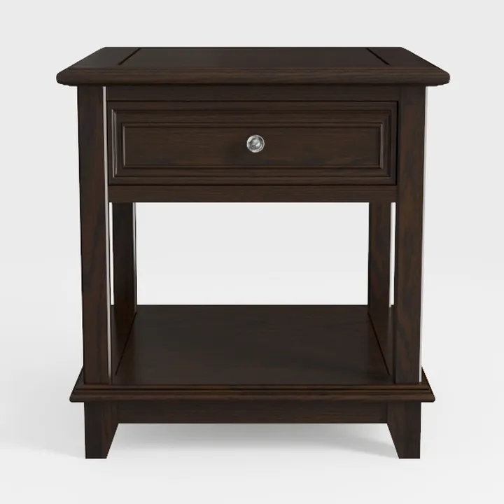 Traditional Solid Walnut Wood Nightstand with Drawer and Lower Shelf 3D Model