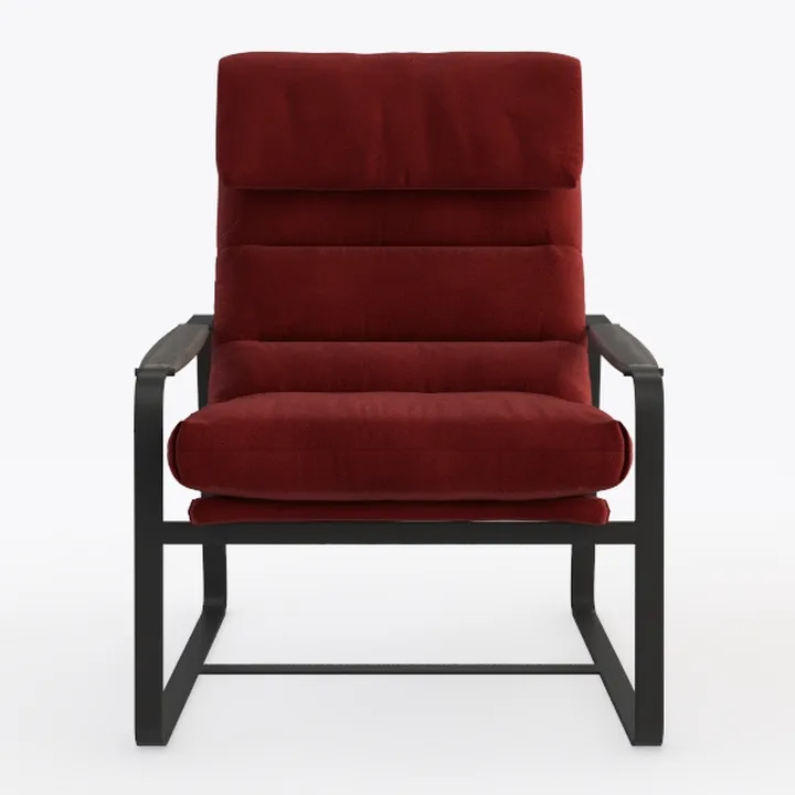 Modern Burgundy Fabric Metal Armchair 3D Model