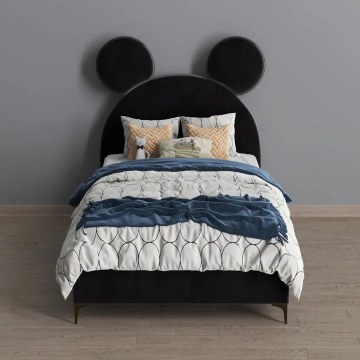Modern Cartoon Mickey Ear Velvet Upholstered Bed 3D Model
