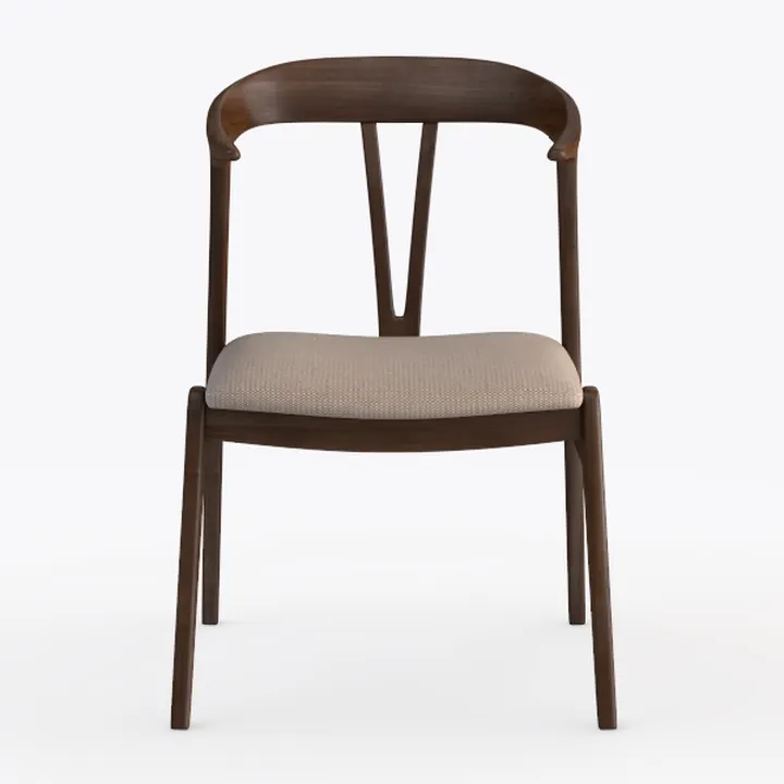 Mid Century Dark Walnut Fabric Upholstered Dining Armchair 3D Model