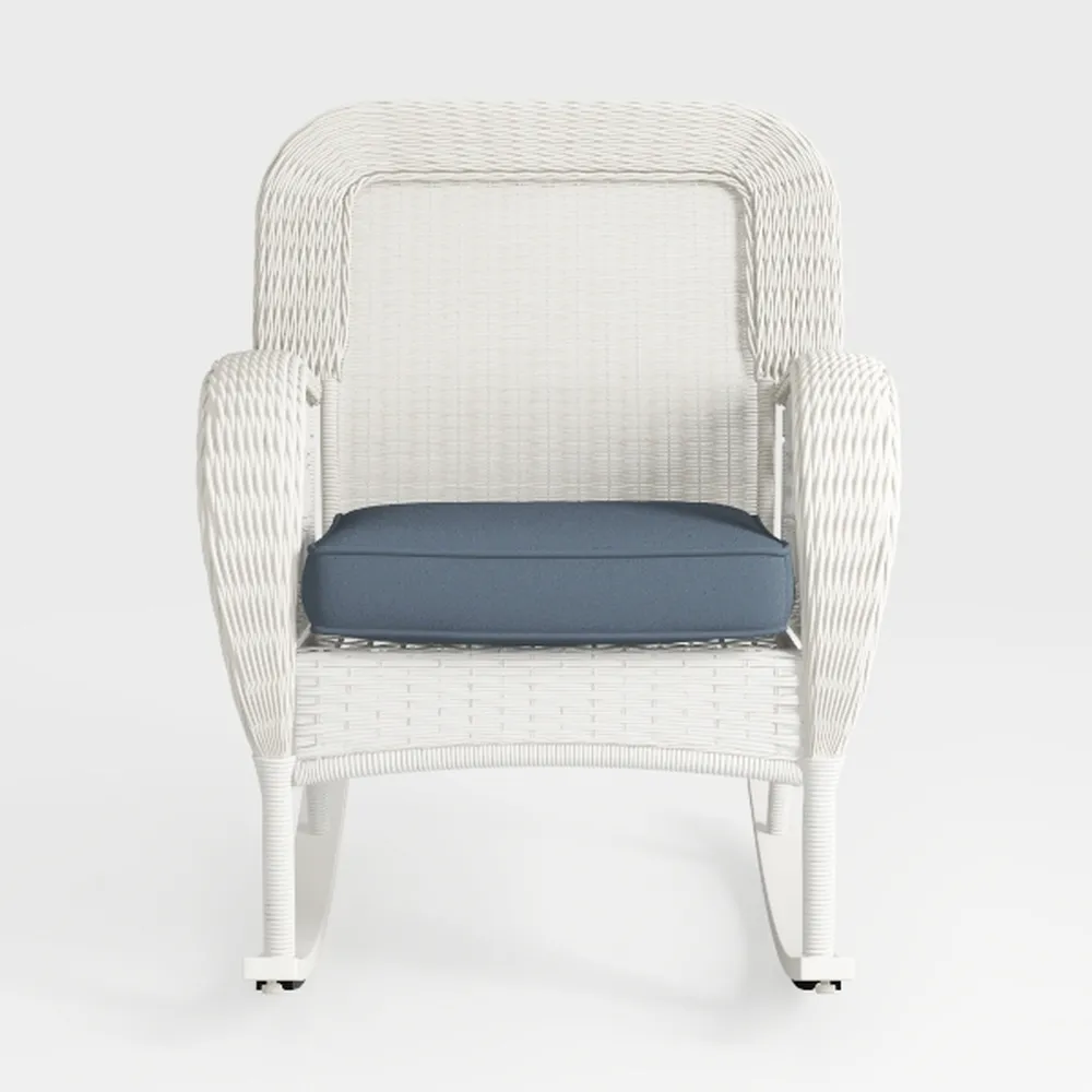 Jeco Wicker Chair with Blue Cushion, Set of 2