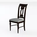 Vintage Carved Solid Wood Fabric Upholstered Dining Chair 3D Model Left 45 Degree View