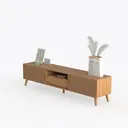 Mid-Century Solid Wood TV Stand With Storage Drawers Cabinets 3D Model Left 45 Degree View