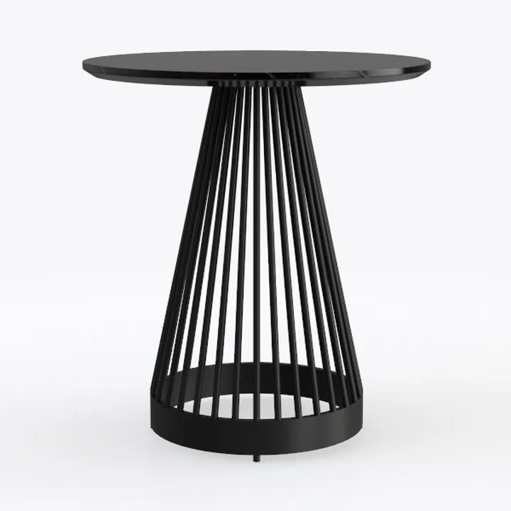 Modern Black Metal Marble Top Round Side Table 3D Model